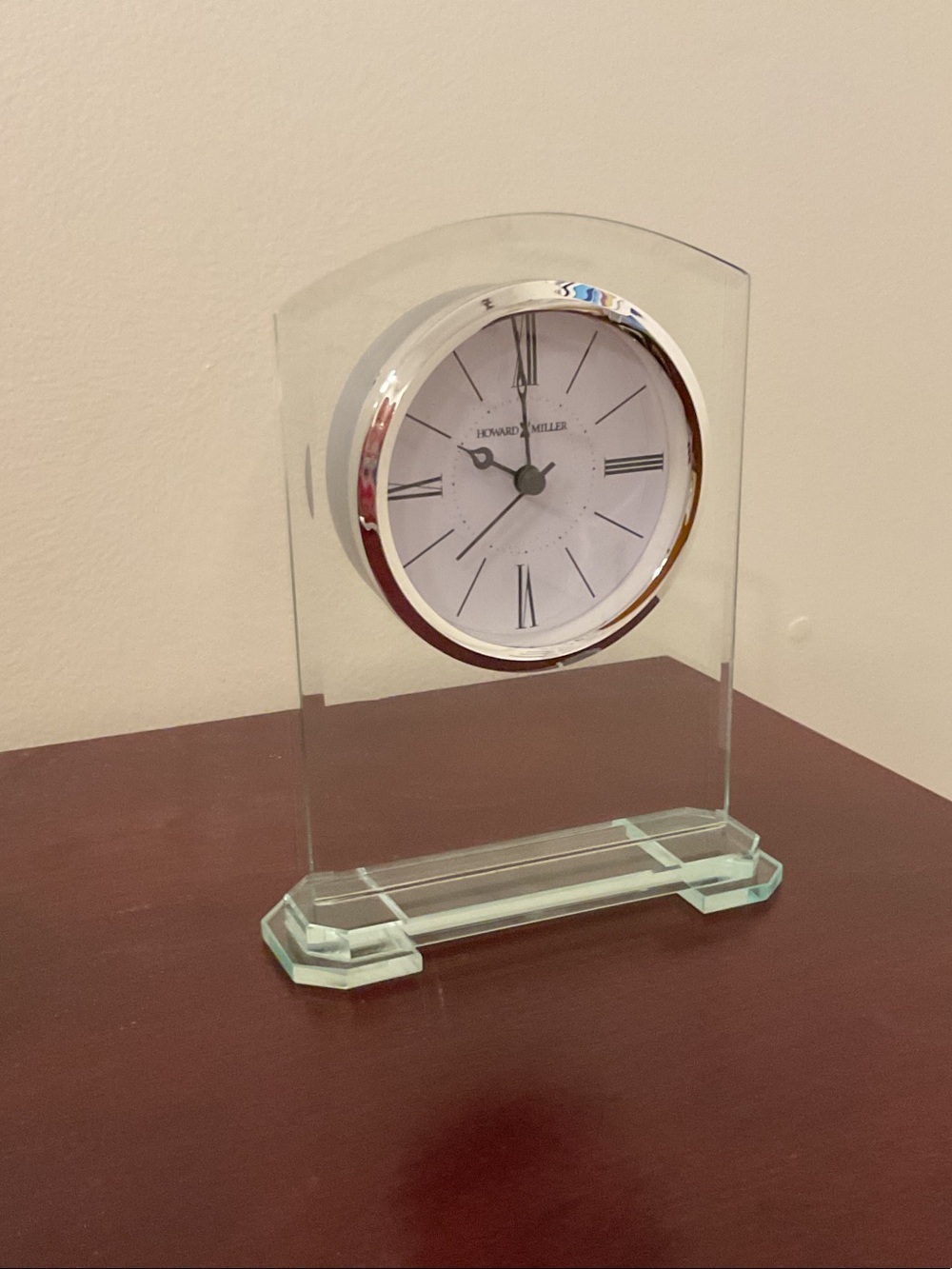 Howard Miller Corsica White Face Clear Glass Mantel Clock